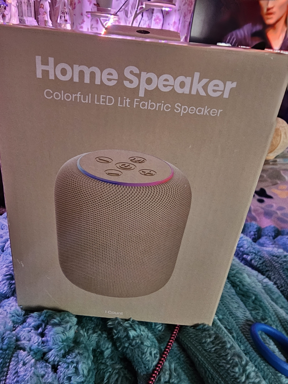 Home Speaker Colorful LED Lit Fabric Speaker - Beige NIB Retail $30
